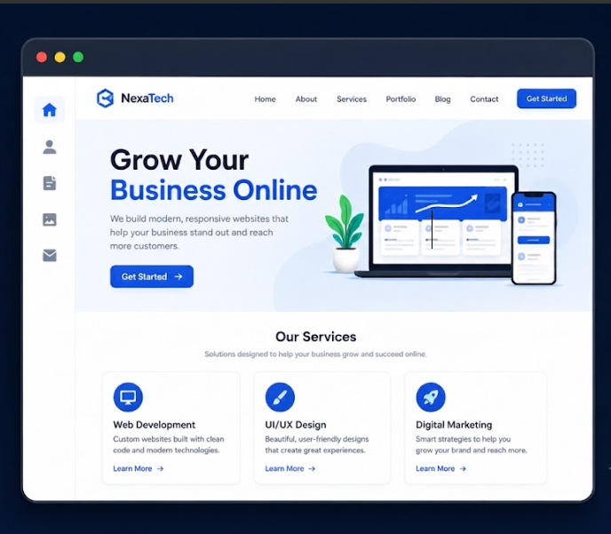 Preview of a fictional business website homepage